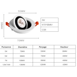 SPOTS LED ORIENTABLES ROTATIFS ENCASTRABLES